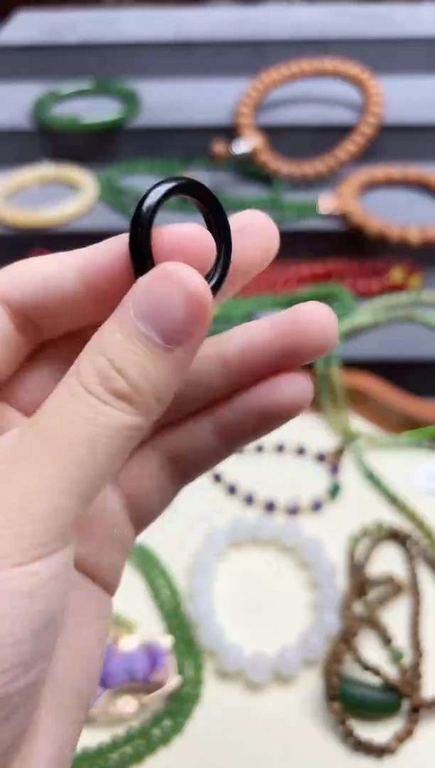 未镶嵌戒指和田玉墨玉指环17#ZD