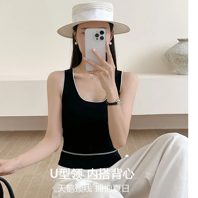欧货小香风夏季外穿针织吊带背心女短款2025新款条纹内搭冰丝上衣