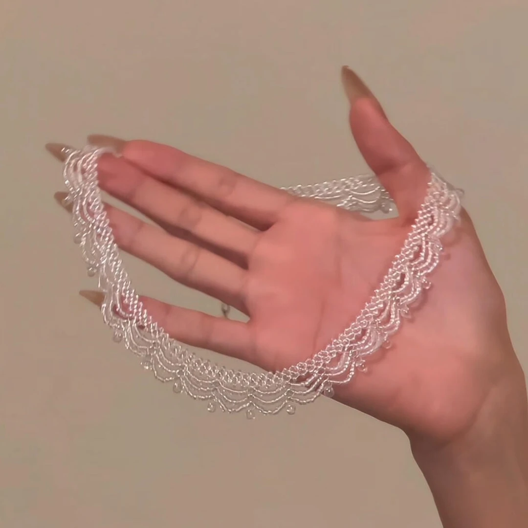 非金属仿水晶项链 法式多层蕾丝串珠项链女复古轻奢高级感锁骨链