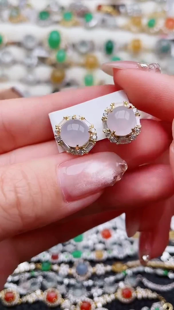 银S925镶嵌翡翠耳饰159