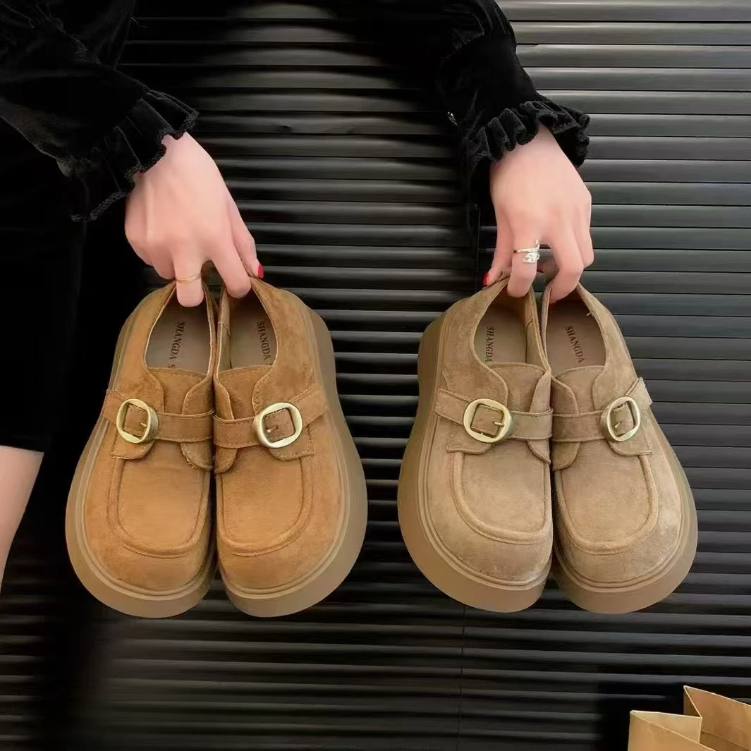 A609厚底勃肯鞋女外穿高级感春季新款软底休闲一脚蹬乐福豆豆鞋
