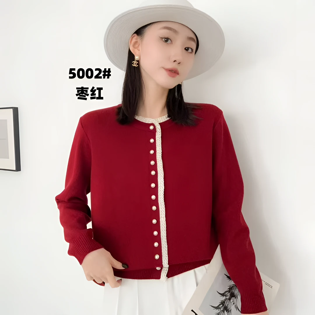5002小香气春秋气质风显瘦时尚百搭圆领打底开衫套头针织毛衫