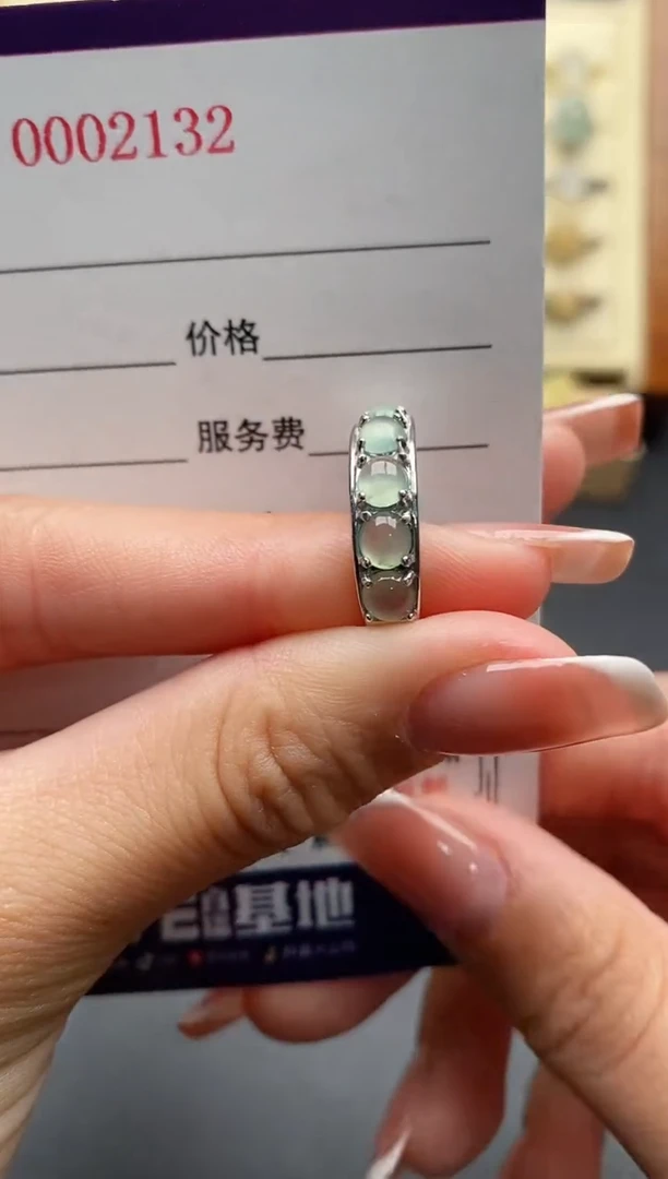 银S925镶嵌戒指翡翠5555555+3