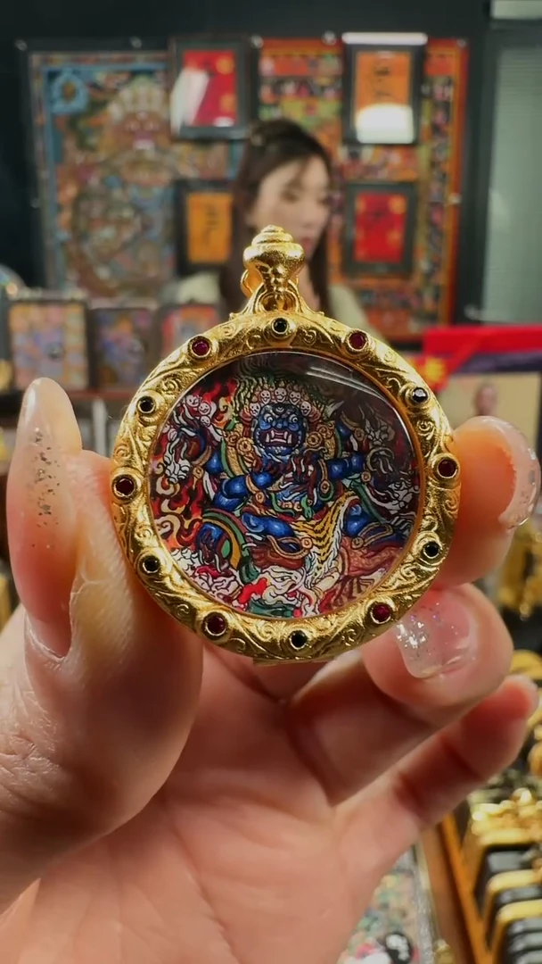 吊坠壹善缘城手绘唐卡大黑天