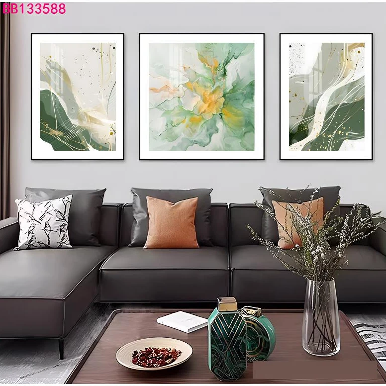 客厅挂画三联设计装饰画立体艺术晶瓷镶钻，加厚铝合金晶瓷装饰画