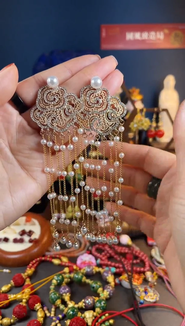 【闪购商品】351号美人卷珠帘花丝镶嵌款耳钉