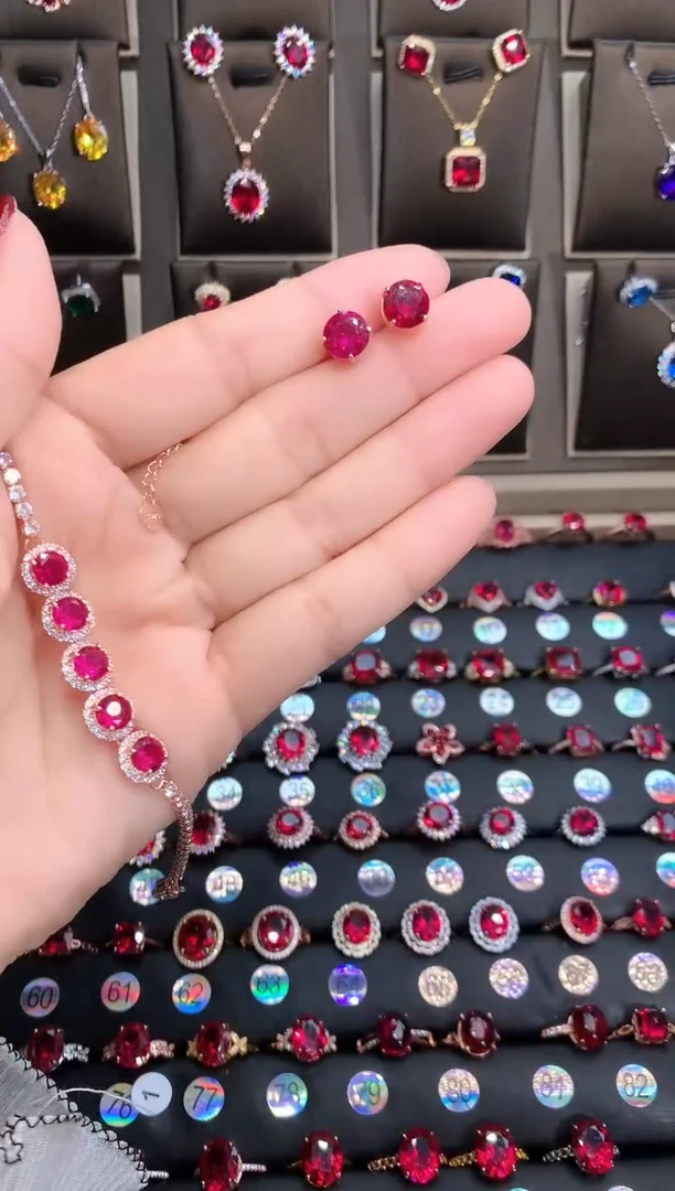 【闪购商品】红宝石耳饰银S925镶嵌玫瑰金