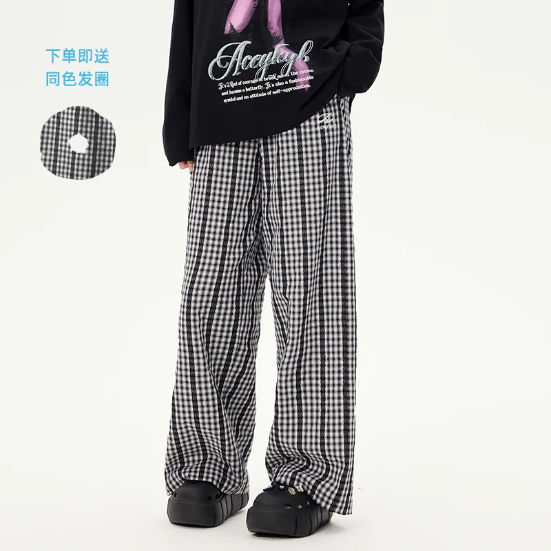 YKYB2025春季新款女款蕾丝黑白百搭格子裤Y51NXK007