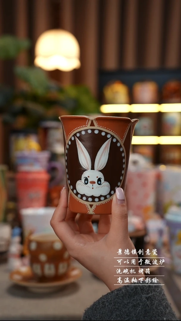 棱格兔花口可乐杯景德镇陶瓷手工手绘创意瓷