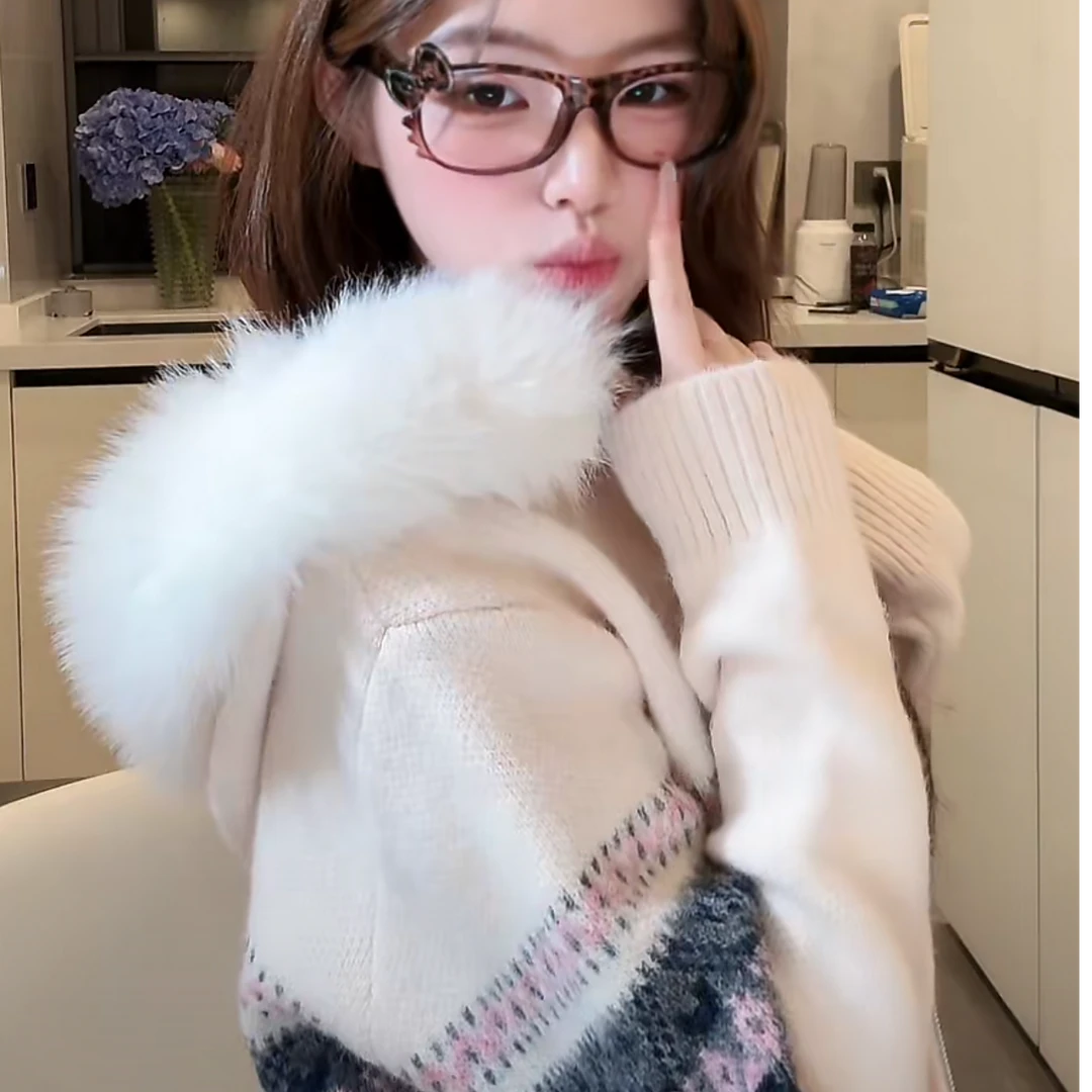 FussyY白色气质时尚百搭韩版秋冬毛绒简约外套YF191