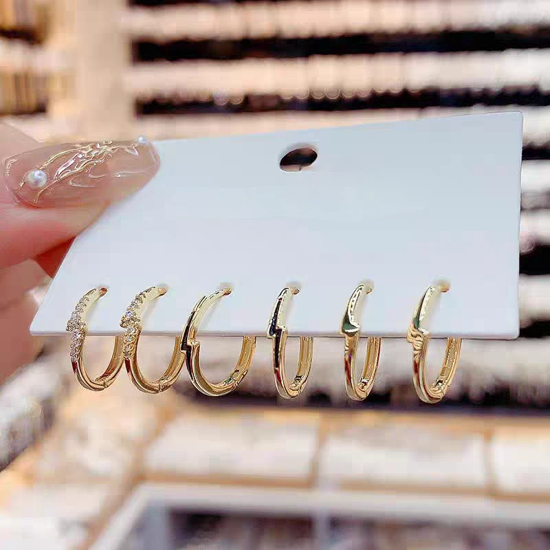 铜合金耳饰 新款时尚百搭圈圈三对蜜钻耳扣耳环