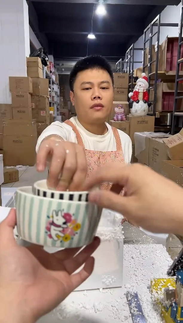 瓷片条纹大小碗2件套