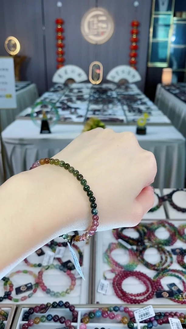 未镶嵌老矿碧玺色标冰体单圈手串4mm+碧玺dan多样性发货一条