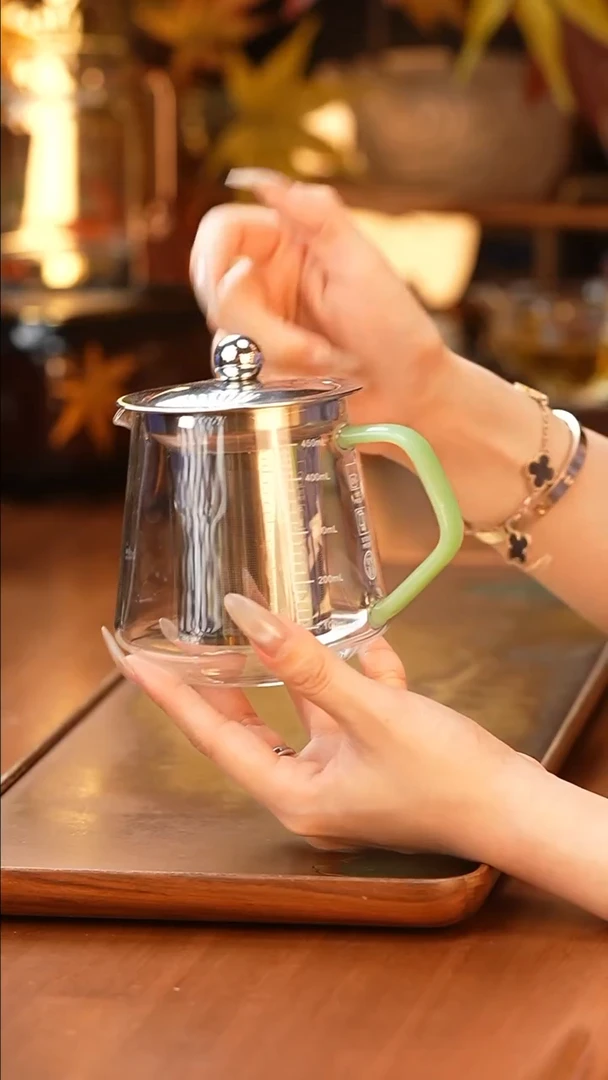 暗香疏影/雅韵刻度量杯/浅玉+不锈钢茶仓