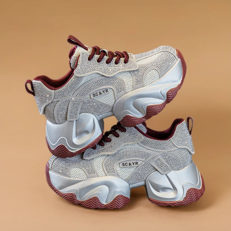 水钻老爹鞋女2025春新款厚底内增高女鞋运动休闲鞋爆款透气旅游鞋