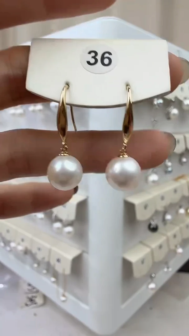 银S925镶嵌耳饰淡水珍珠9-10mm耳钩