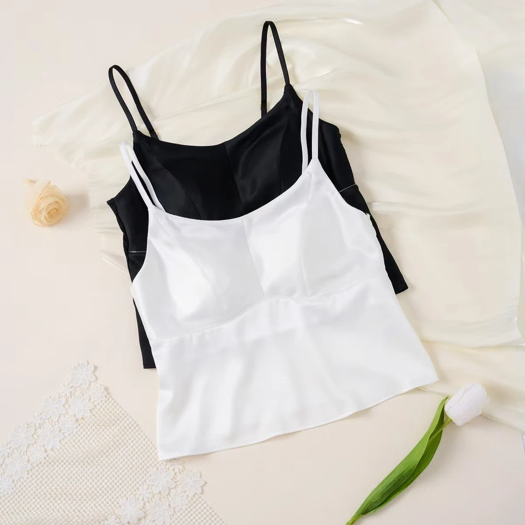醋酸缎面性感女吊带背心带胸垫美背 可外穿内搭打底女装5266