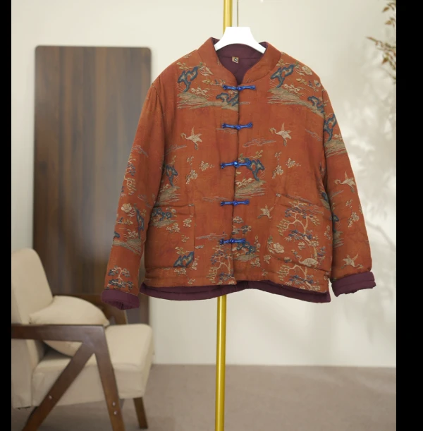 8865秋冬新款时尚气质显瘦遮肉洋气休闲女加厚宽松夹棉对襟外套