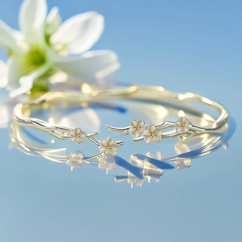 足银手镯 莫离茉莉花手环女新中式设计精美文艺轻奢情人节礼物