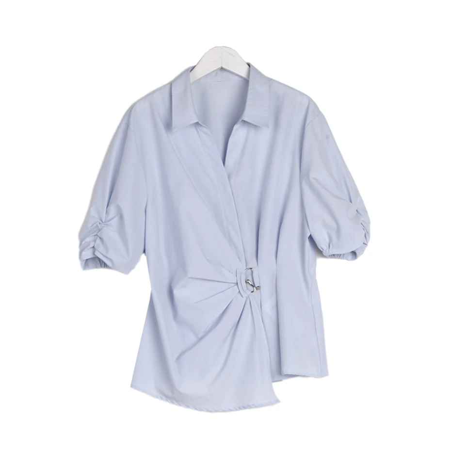 【澜扣淑影】2025春夏不规则V领长袖衬衫03271S