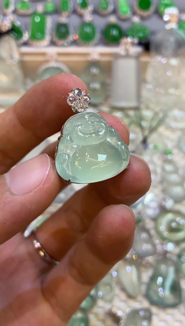 吊坠(不含链)18K金镶嵌翡翠佛公