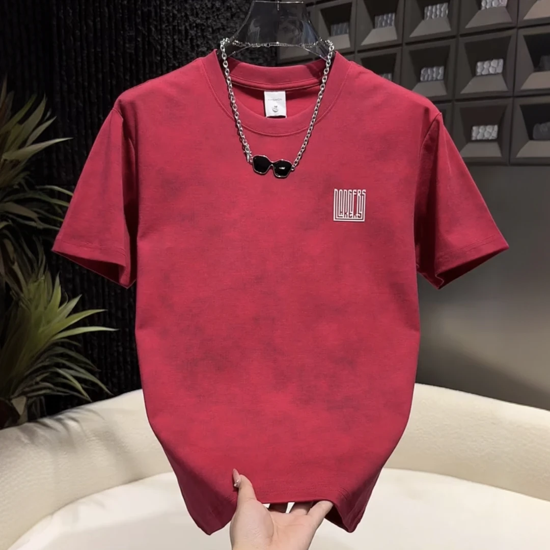 2025夏季新款扎染字母印花短袖T恤韩版男士宽松时尚透气半截袖短t