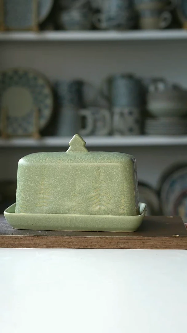 陶瓷微瑕森林绿黄油起司盒17cm@4-2@