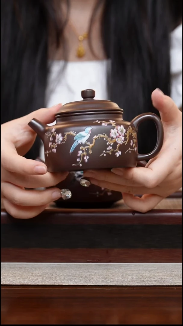 紫泥点彩德钟220cc宜兴手工紫砂壶