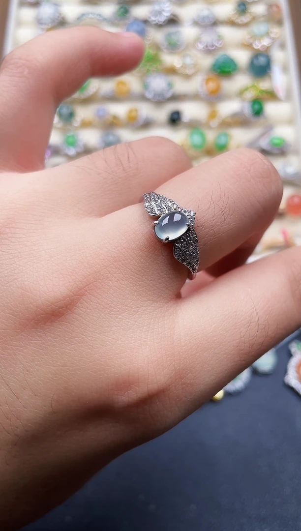 银S925镶嵌戒指翡翠7