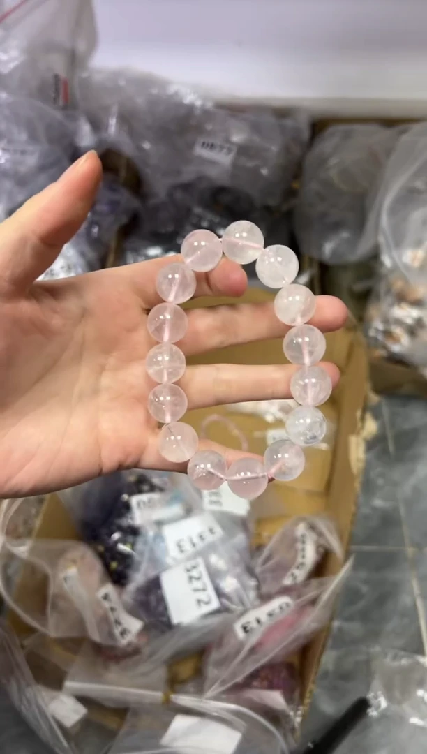 【闪购商品】水晶手链未镶嵌六芒星粉晶圆珠手串[3314]