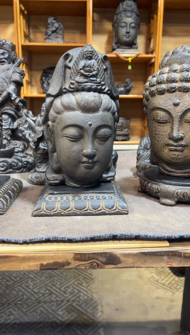 陶土观音佛首+莲花底座