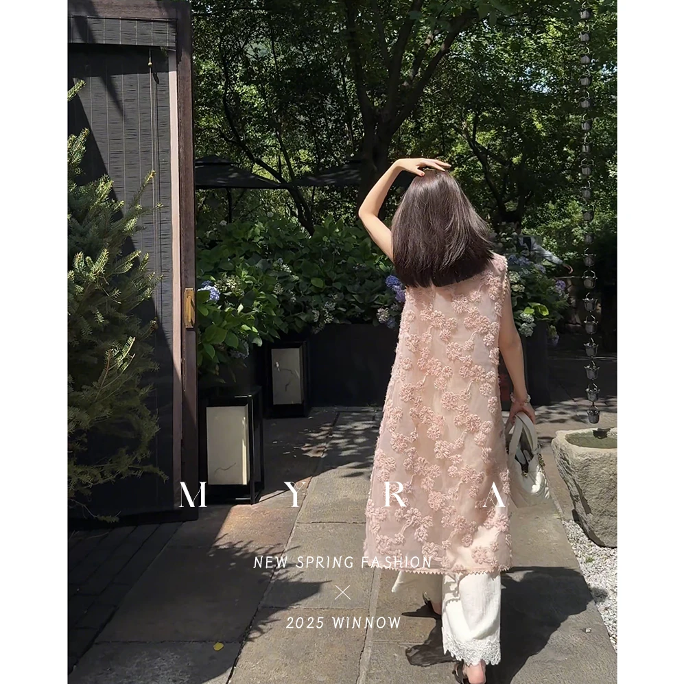 MYRA“花萦”盘带绣立体花朵无袖罩衫长裙XM02579