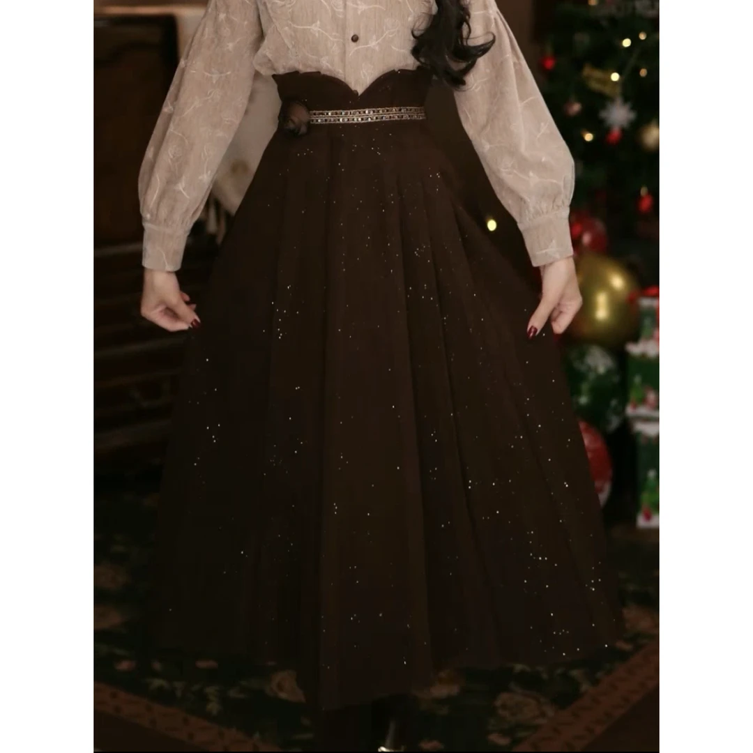 美丽【向溪】港味复古显瘦百搭加厚半身裙30555