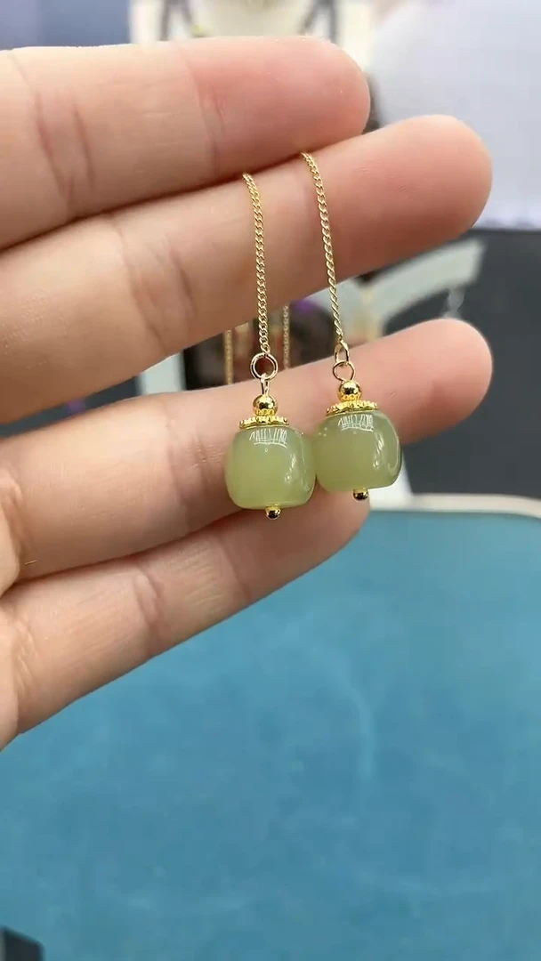 【闪购商品】和田玉耳饰14K金镶嵌老邢10mm耳线