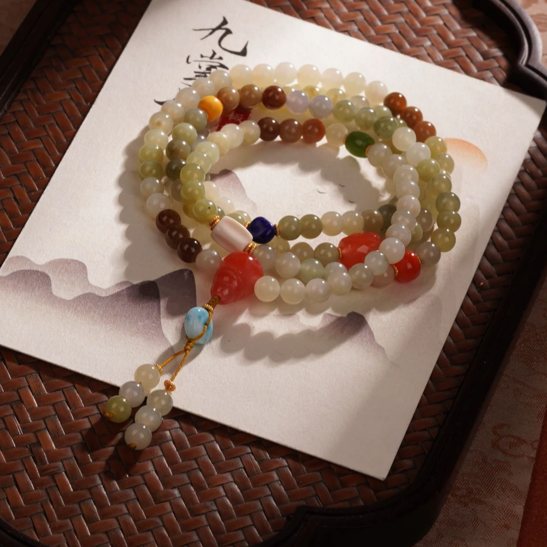 天然多宝和田玉多圈手串—多样性发其一约6mm