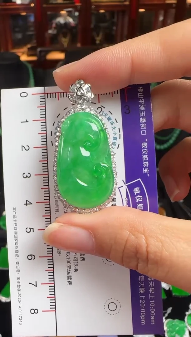 颈饰18K金镶嵌翡翠QQ绿如意