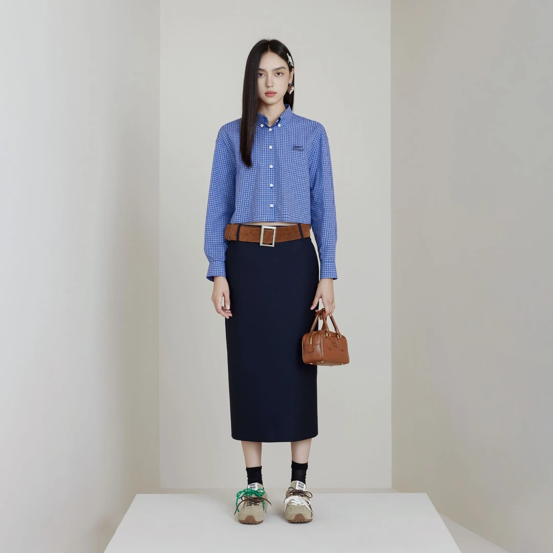 NancyCavally专柜款棉中JI品新疆长绒棉 文艺腔调廓形格纹短衬衫