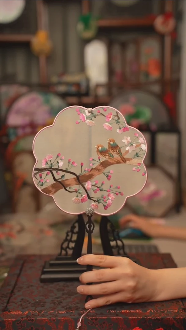 扇子团扇 绣花双面非遗