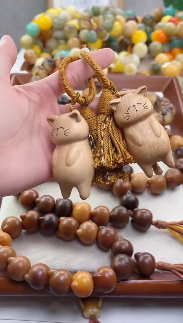 菩提根/象牙果手串桃木猫挂件