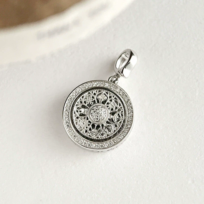 吊坠925银合成锆石 镶钻八宝罗盘吊坠女精致轻奢气质万能扣diy
