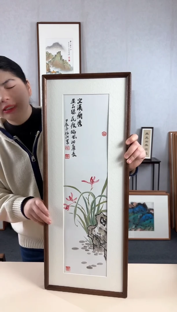 【闪购商品】国画手绘*兰花*28*72cm实木框