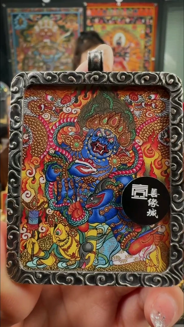 吊坠壹善缘城手绘唐卡黑C