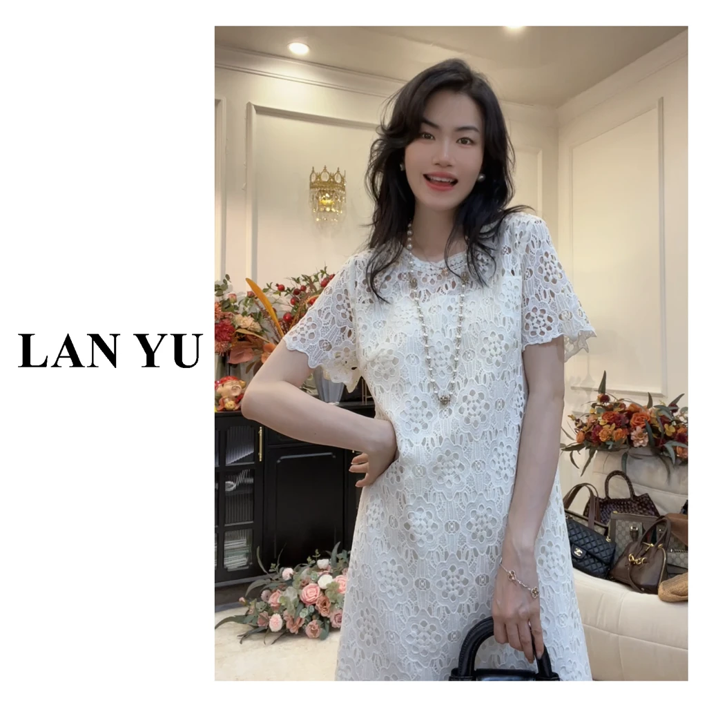 【画境】重工水溶蕾丝轻奢气质显瘦欧若风连衣裙女大码高级感裙子