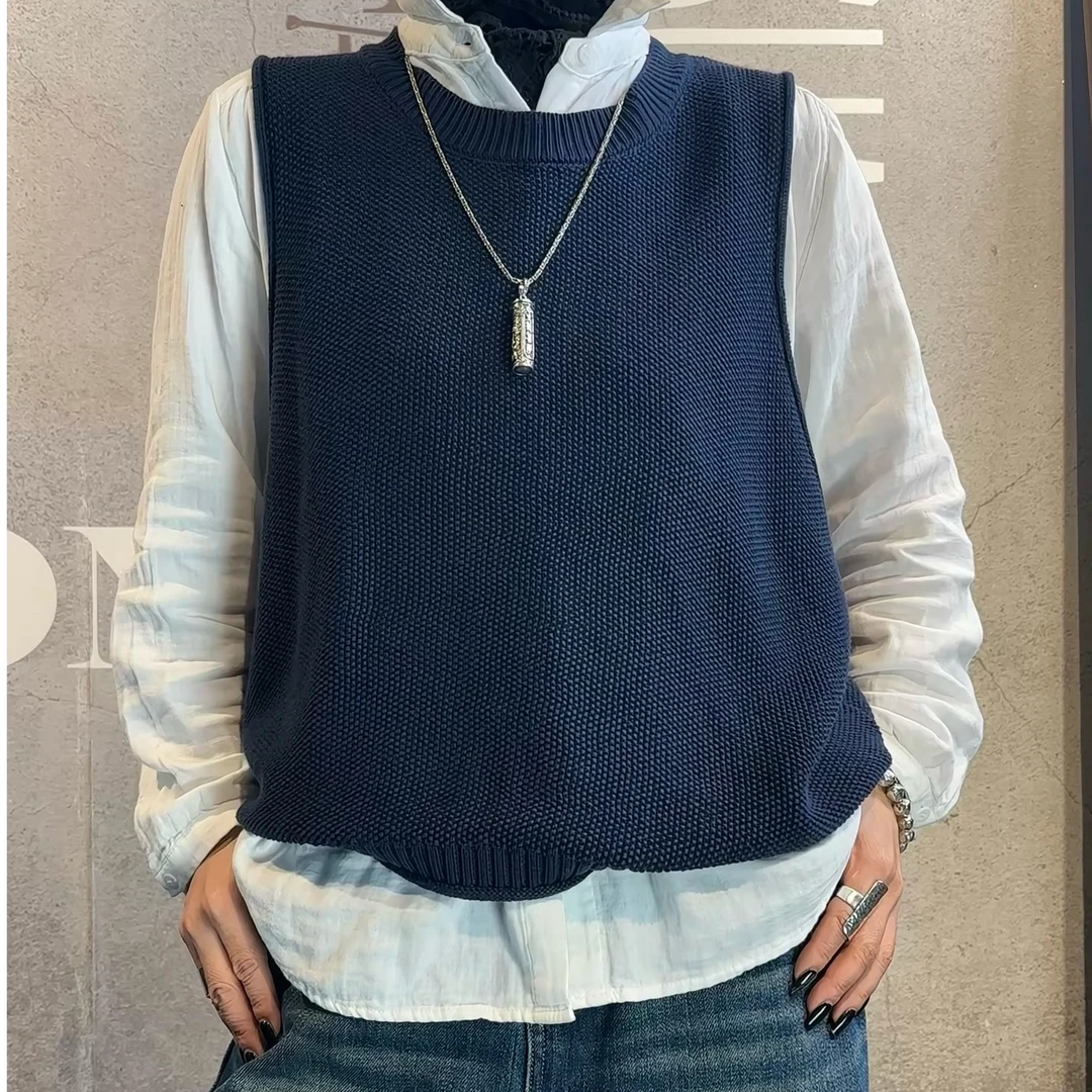 原创设计款棉麻马夹马甲针织时尚休闲百搭女士无袖圆领