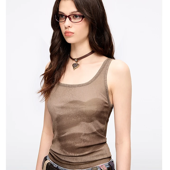 Miss Sixty2025夏季新款背心女U领无袖修身显瘦复古印花外穿上衣