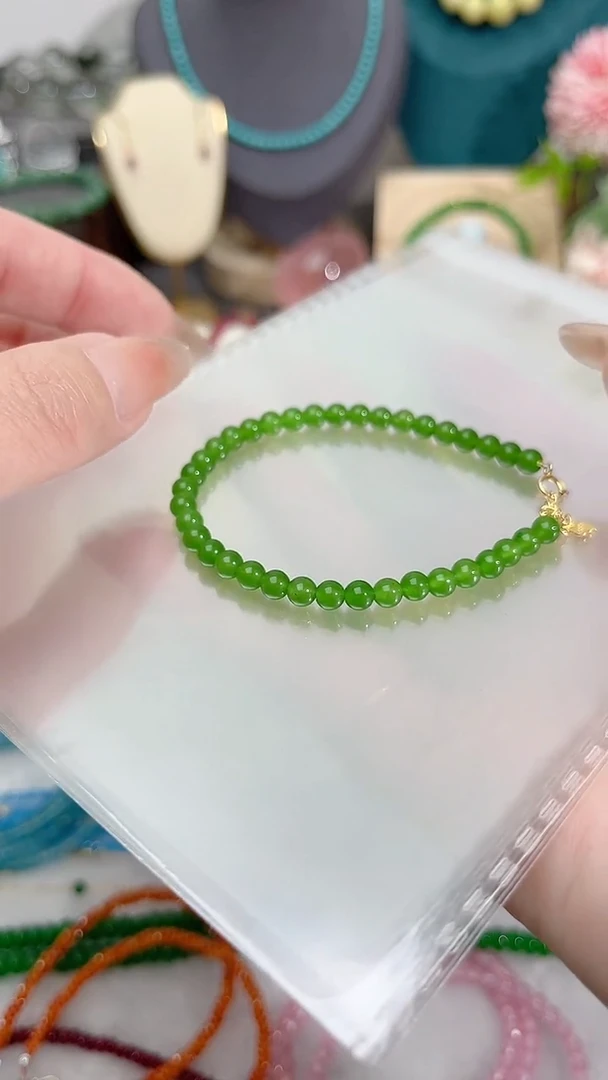 【闪购商品】和田玉（碧玉）手链银S925镶嵌圆45