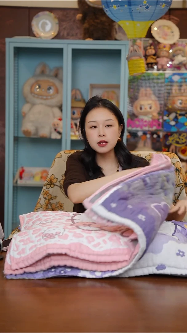 陶111-云朵泡芙纯棉纱布一对枕巾-粉色+紫色  4条