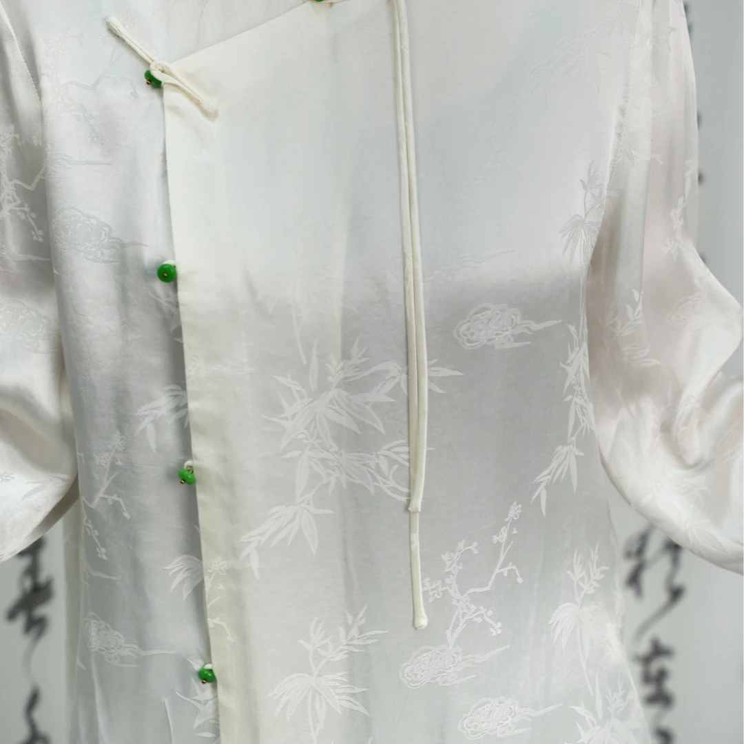 新中式立领撞色提花衬衫女春夏款国风人丝面料衬衣