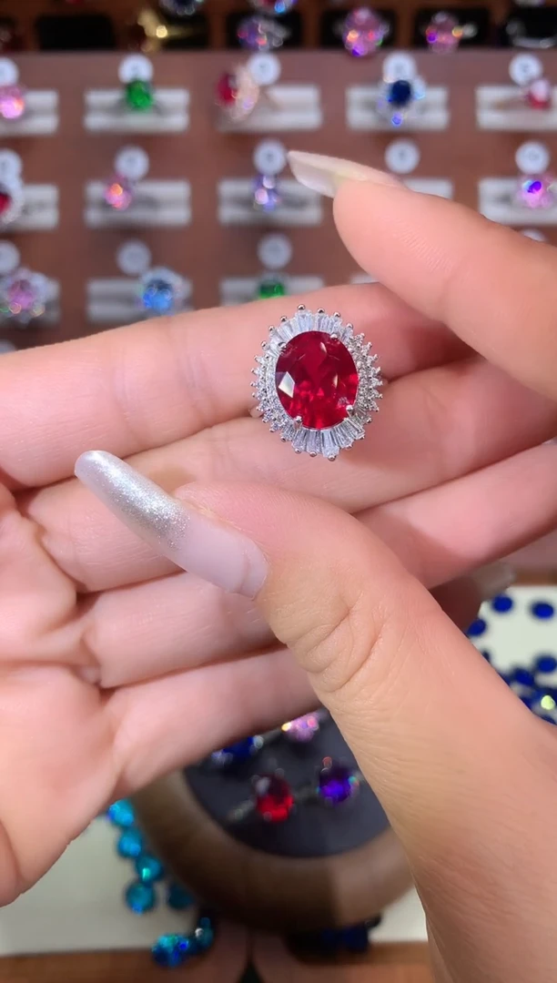 无925银鸽血红色戒指10.12