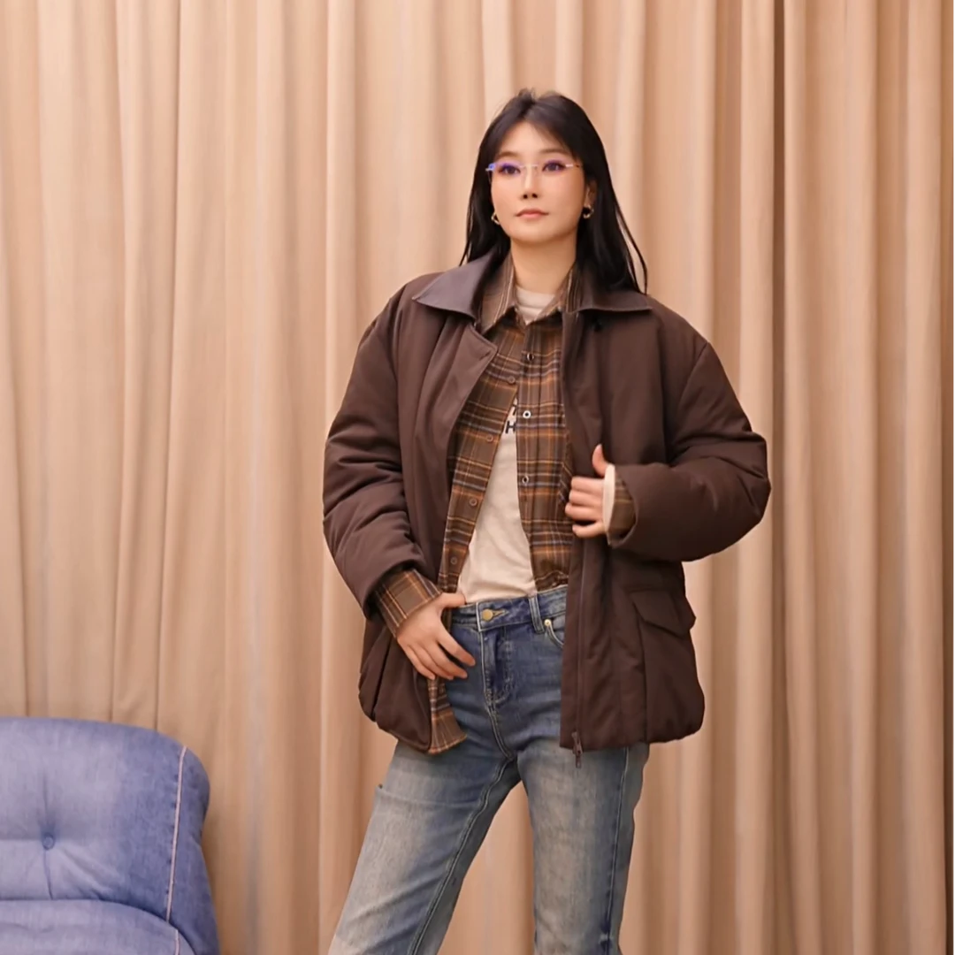 YOEYYOU立体口袋夹克感羽绒大衣